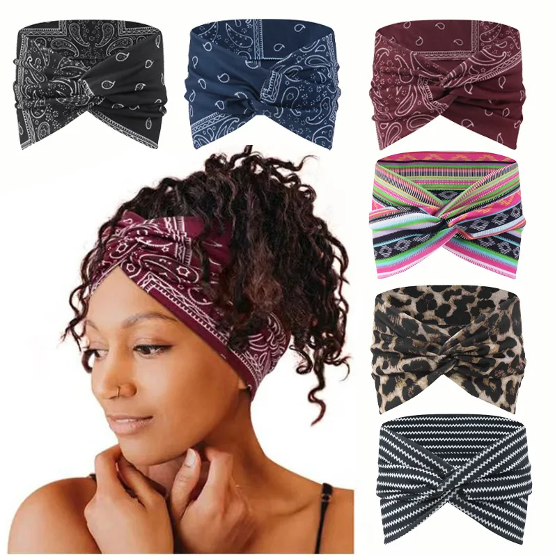 Damen Breites Gekreuztes Geknotetes Haarband Elastisches Yoga Sport Haarband Stretch Strick Haarschmuck Für Tägliches Training