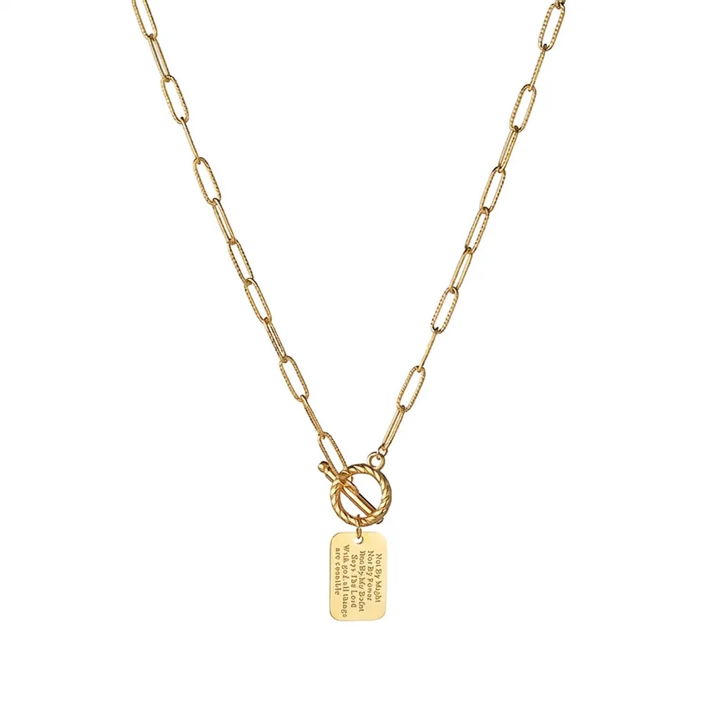 Collana in Acciaio Inossidabile con Piastra Quadrata Geometrica Hip Hop Personalizzata per Donna Pendente con Fibbia OT