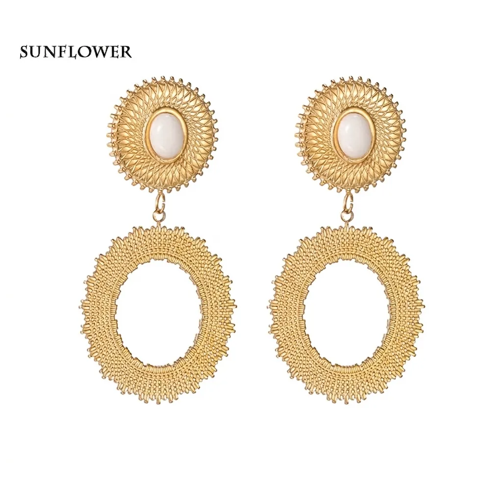 Boucles d'Oreilles Pendantes Géométriques Ovales Évidées en Acier Inoxydable Vintage pour Femmes Bijoux de Style Bohème