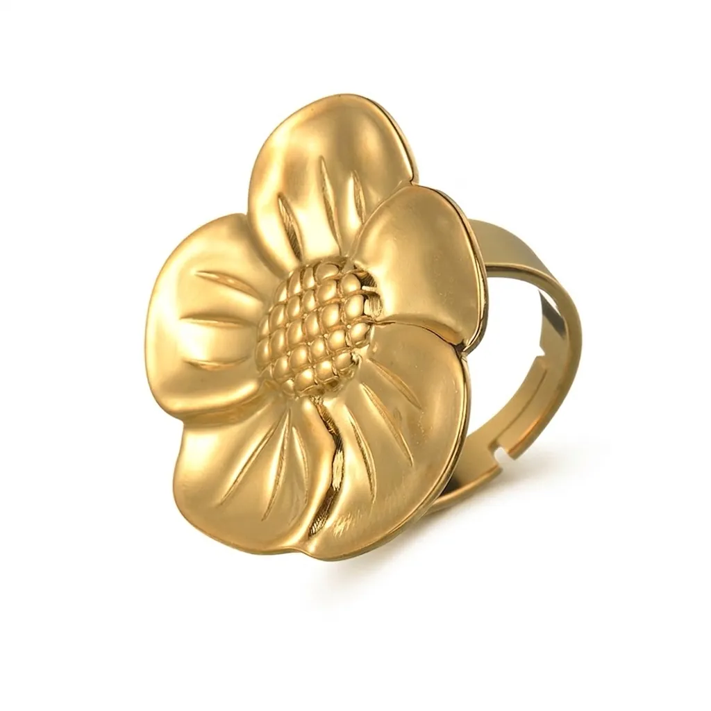 Vintage Gold Stainless Steel Sunflower Adjustable Ring Exaggerated Irregular Floral Finger Rings For Women Fashion Jewelry