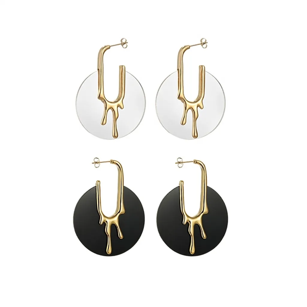 Boucles d'Oreilles Modernes en Métal Liquide Lave Alliage Plaqué Or Acrylique Géométriques Circulaires pour Femme Bijoux de Fête