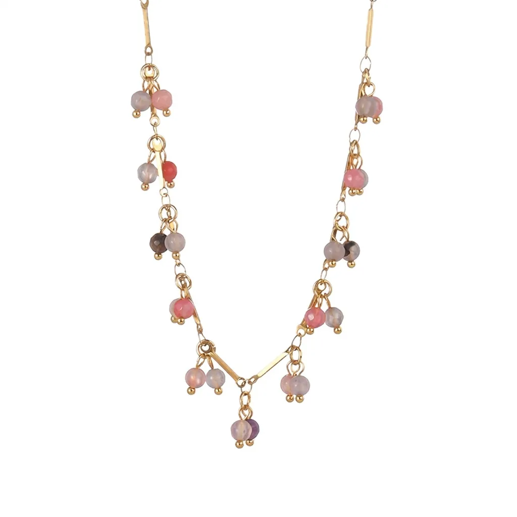 Bohemian Colored Beads Dangle Necklace Gold Plated Stainless Steel Tassel Clavicle Chain For Women Trendy Jewelry Gift