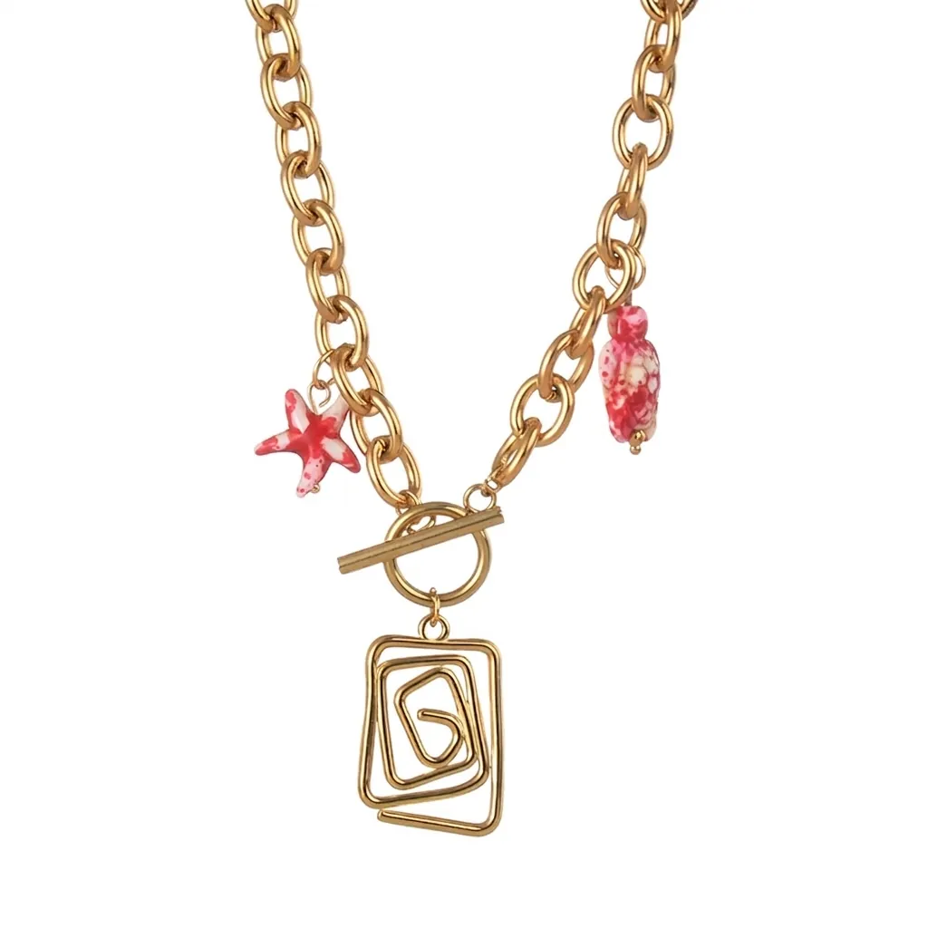 Collier Pendentif Étoile de Mer et Tortue en Acier Inoxydable Vintage Or Plaqué Géométrique Boucle OT Bijoux pour Femmes