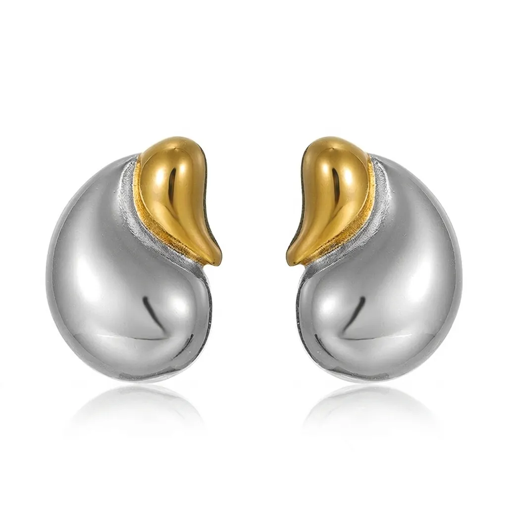 Minimalist Stainless Steel Water Drop Stud Earrings Gold Silver Dual Tone Mirror Polished Elegant Jewelry For Women Daily Dating