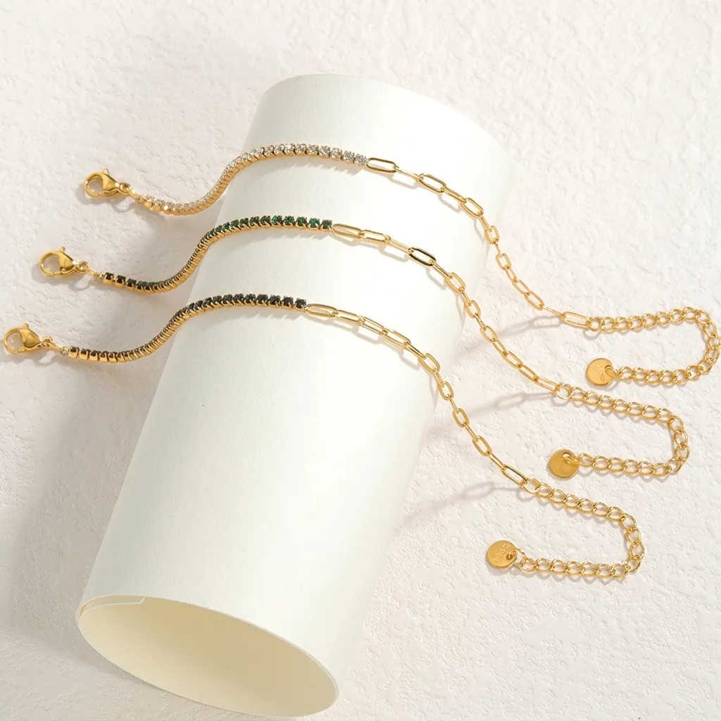 Bracciale in Acciaio Inossidabile Con Zircone Moda Placcato Oro Catena a Graffetta Regolabile Gioielli da Mano Per Donna