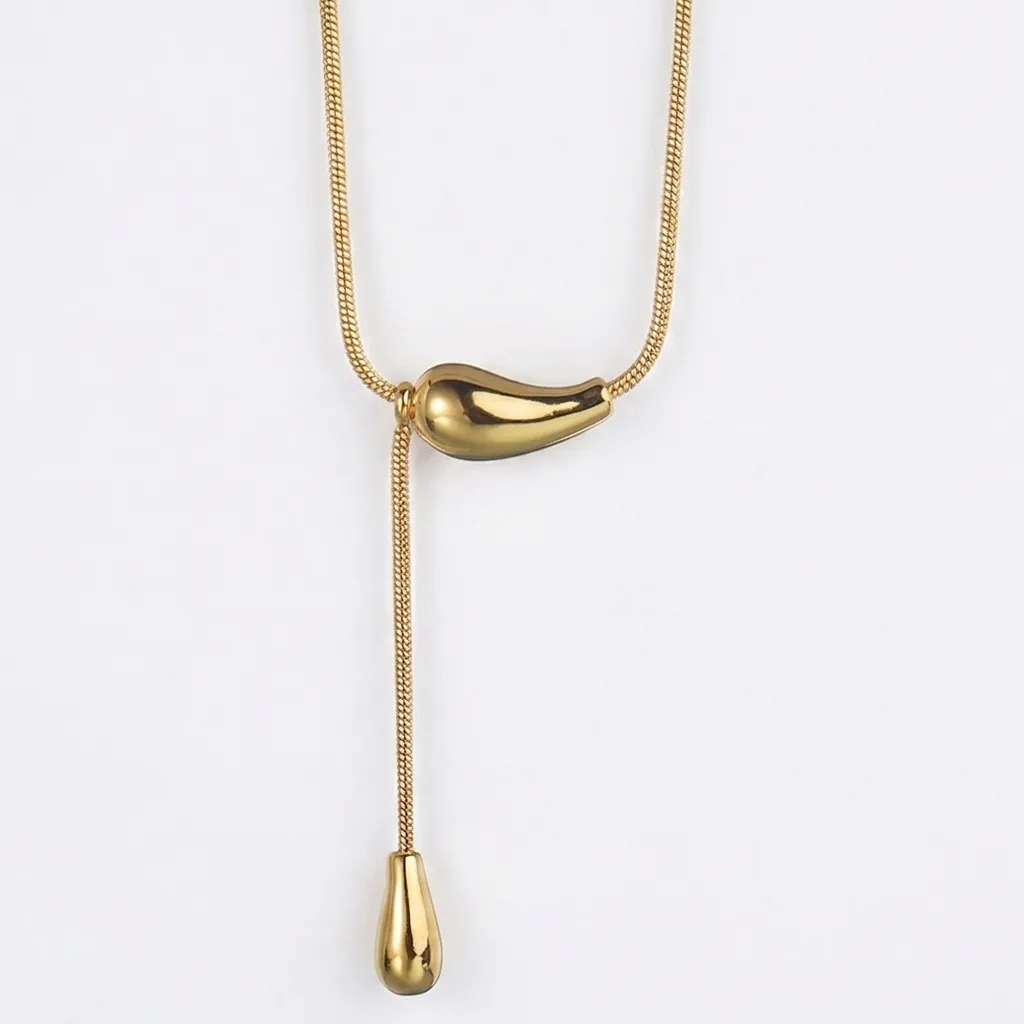 Minimalist Stainless Steel Lariat Necklace With Teardrop Pendant Snake Chain Adjustable Y Shaped Necklace Women Jewelry