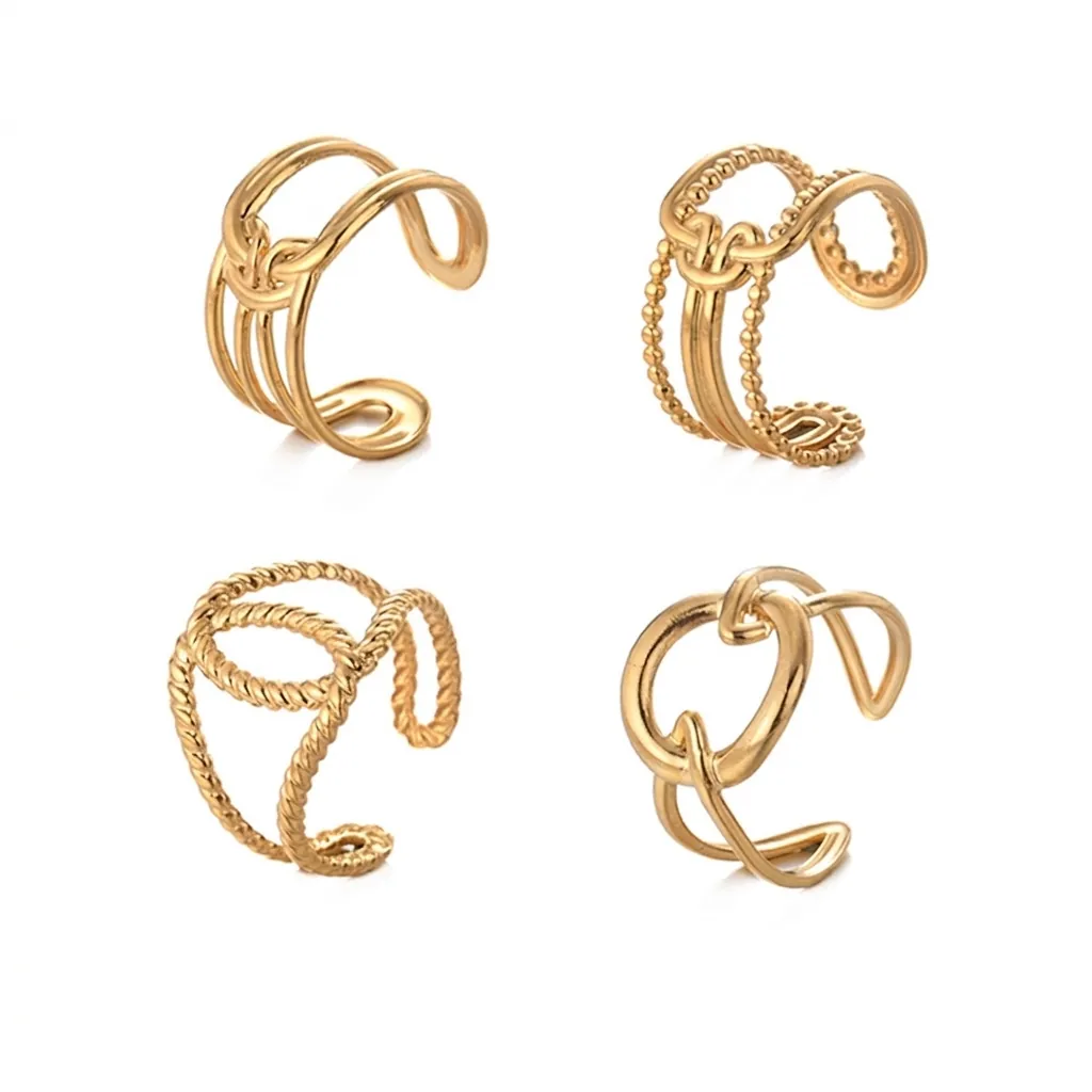 Bagues Ouvertes en Acier Inoxydable Minimalistes Plaquées Or Ligne Creuse Géométrique Bague Ajustable Bijoux pour Femmes Fête