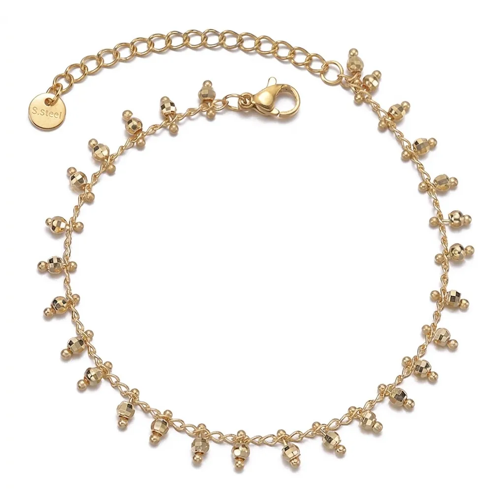 Minimalist Stainless Steel Gold Plated Bracelet For Women Faceted Poly Bead Tassel Light Luxury High End Fashion Hand Jewelry Gift