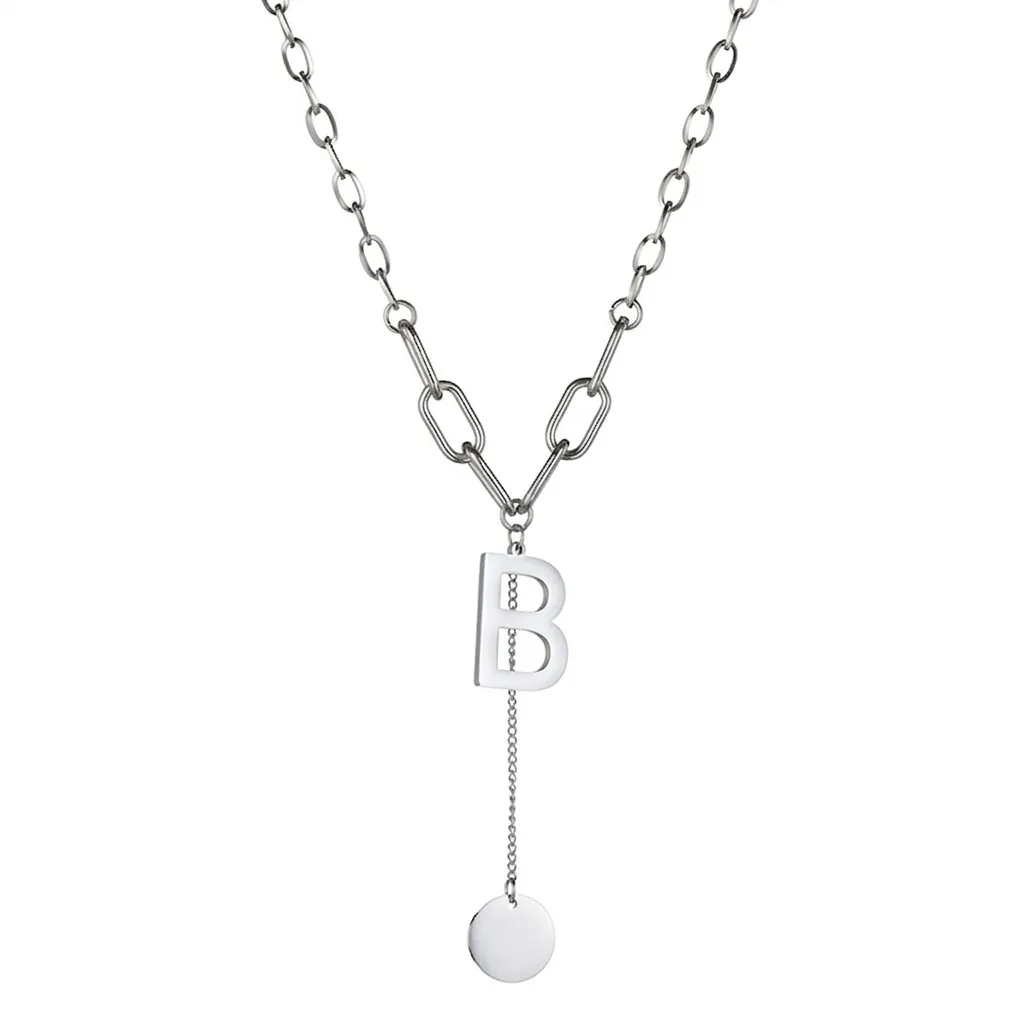 Collier Pendentif Lettre B en Acier Inoxydable Minimaliste pour Femme Plaqué Or Argent Bijoux de Mode Chaîne d'Épissage