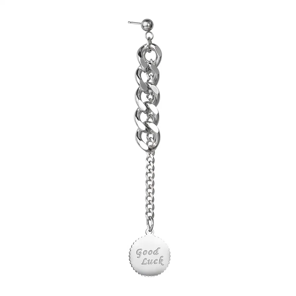 Stainless Steel Long Drop Earrings Good Luck Round Pendant Curb Chain Tassel Ear Jewelry For Women Minimalist Fashion
