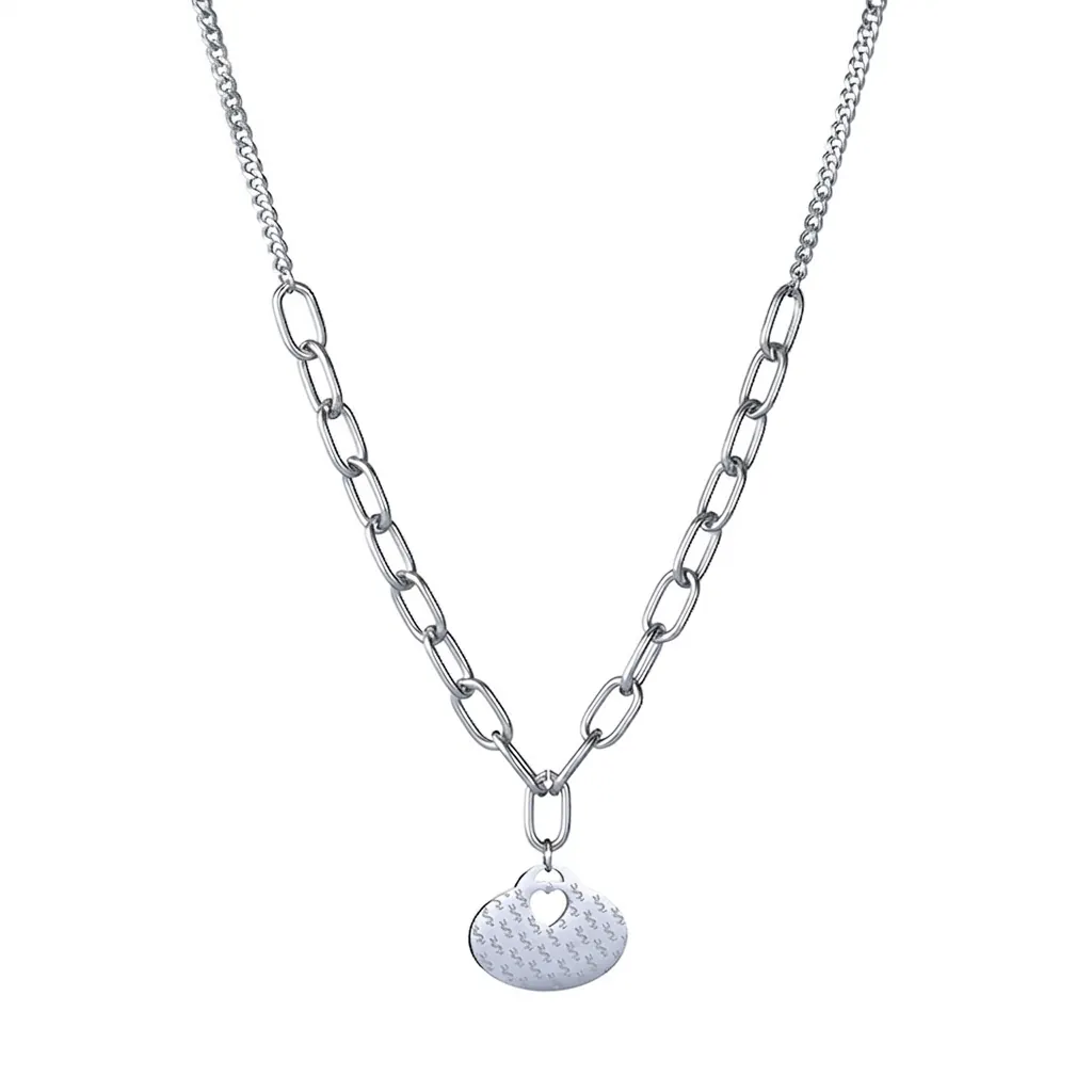 Collier Avec Pendentif Cœur Creux en Acier Inoxydable Pour Femme Chaîne de Splicing Bijoux Style Industriel Minimaliste