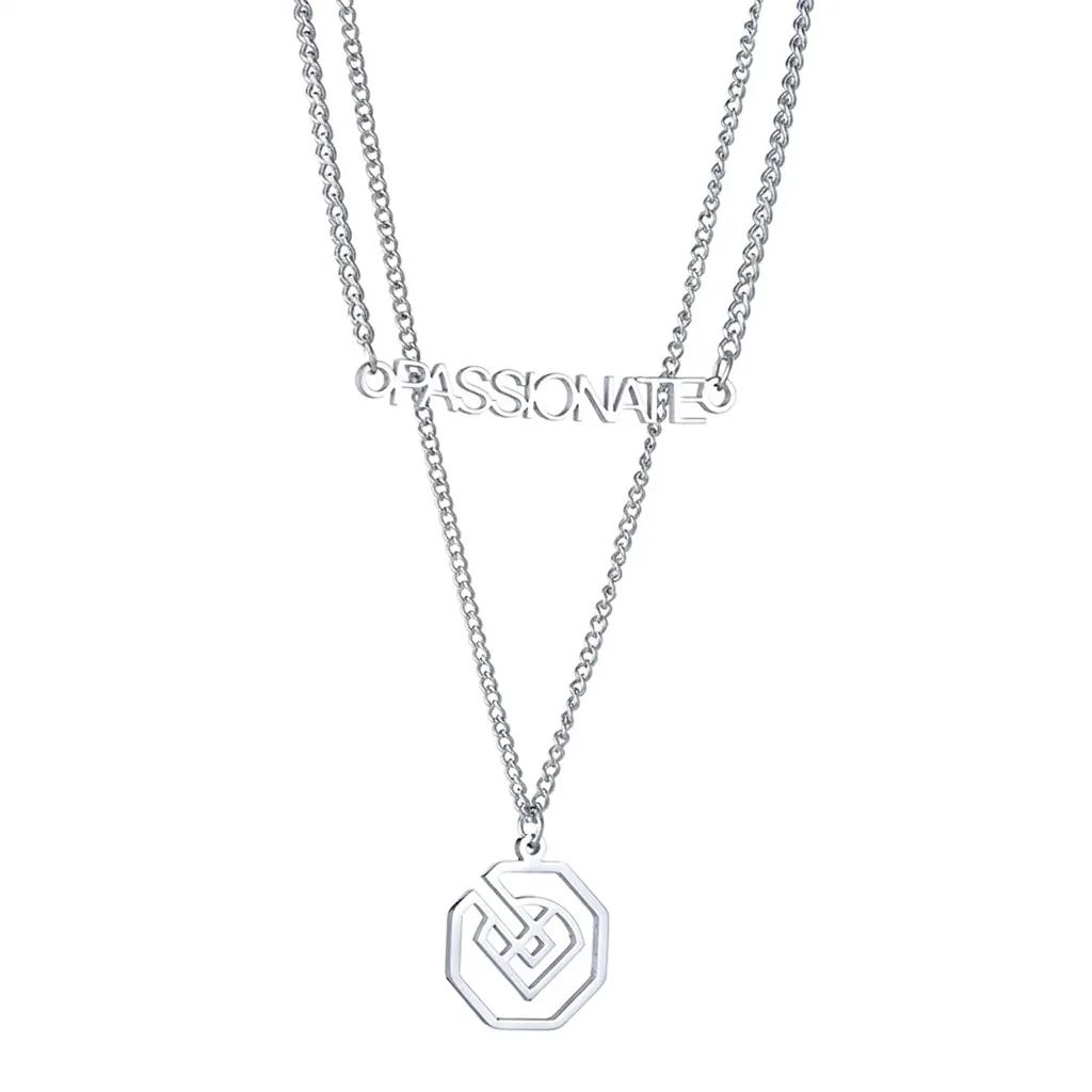 Stainless Steel Double Layered Necklace PASSIONATE Letter Octagon Geometric Pendant Hip Hop Minimalist Jewelry For Women