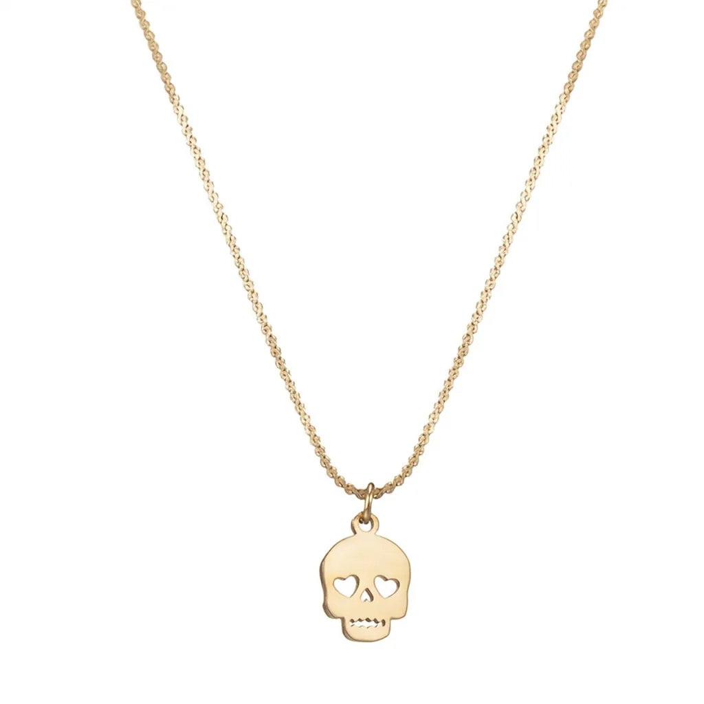 Stainless Steel Gold Heart Eyes Skull Pendant Necklace Gothic Punk Halloween Jewelry For Women Adjustable Chain Necklace