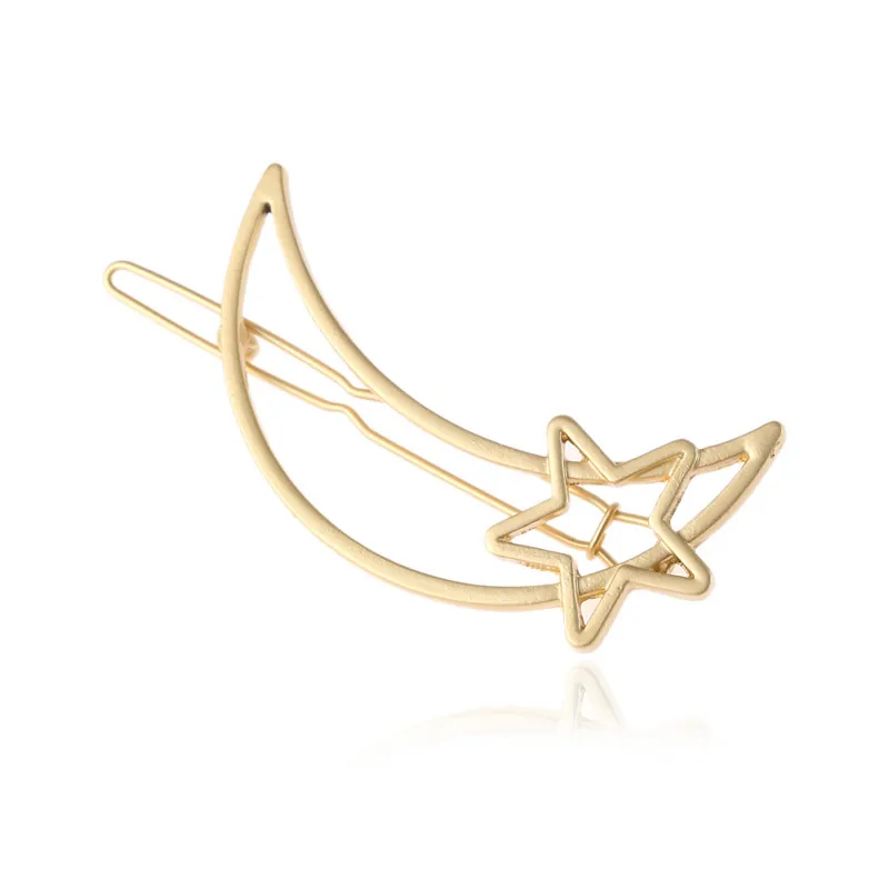 Fashion Moon Star Hollow Alloy Geometric Hair Clips Gold Silver Matte Finish Women Celestial Side Barrettes Hair Jewelry