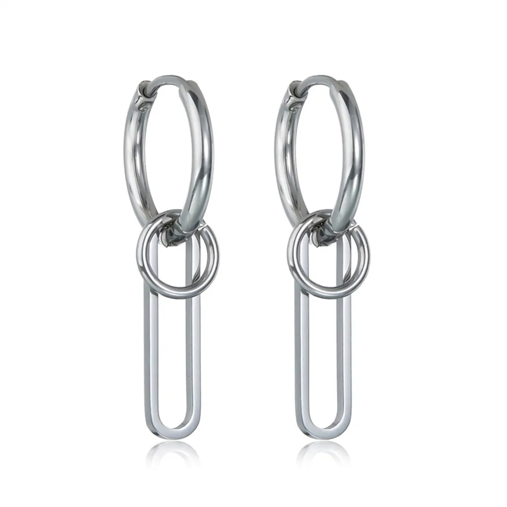 Stainless Steel Minimalist Hoop Earrings For Men Women Geometric Paperclip Pendant Drop Earrings Hip Hop Niche Jewelry