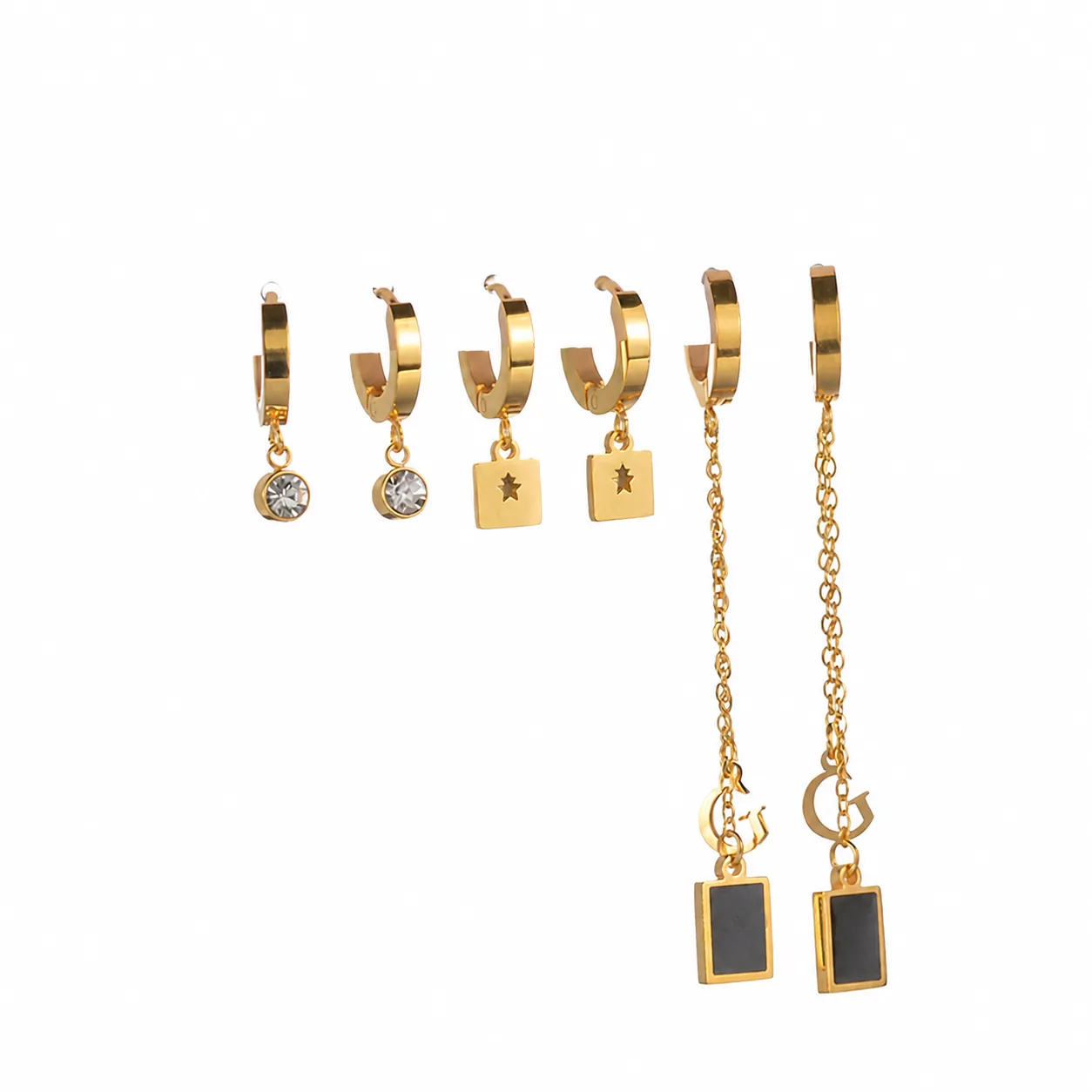 Gold Edelstahl Ohrring Set für Damen Vintage Geometrischer Buchstabe G Gitarren Anhänger Strass Ohrringe Schmuck Geschenk