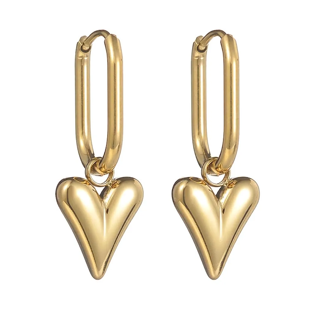 French Retro Stainless Steel Geometric Heart Long Earrings High-end Gold Plated Light Luxury Fashion Jewelry For Women
