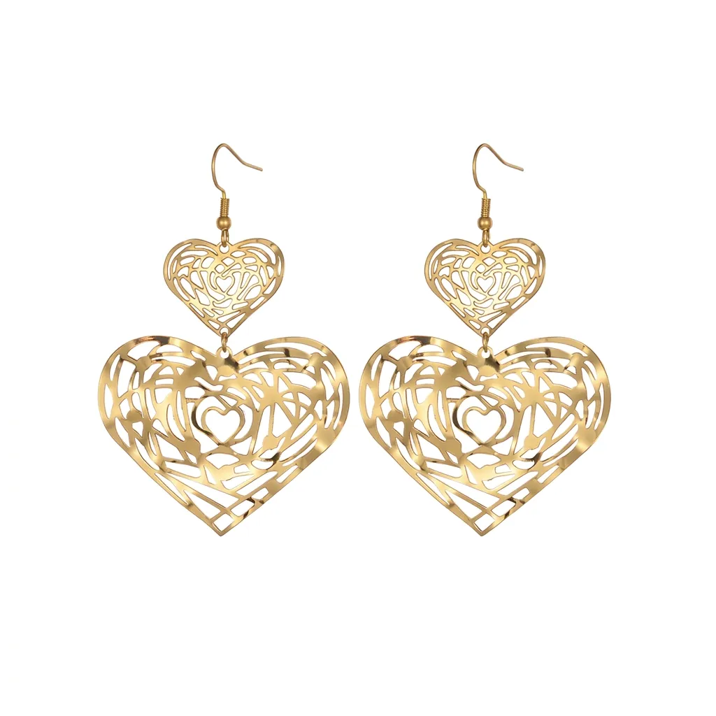 Exaggerated Geometric Hollow Stainless Steel Earrings Retro 18K Gold Plated Large Heart Oval Drop Earrings Fashion Women Jewelry