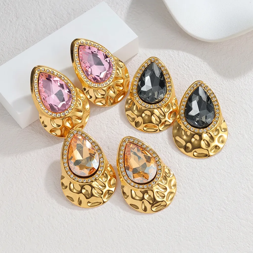 Orecchini a Goccia Cuore in Acciaio Inossidabile Vintage per Donna Placcati in Oro Texture Martellata Orecchini Retrò