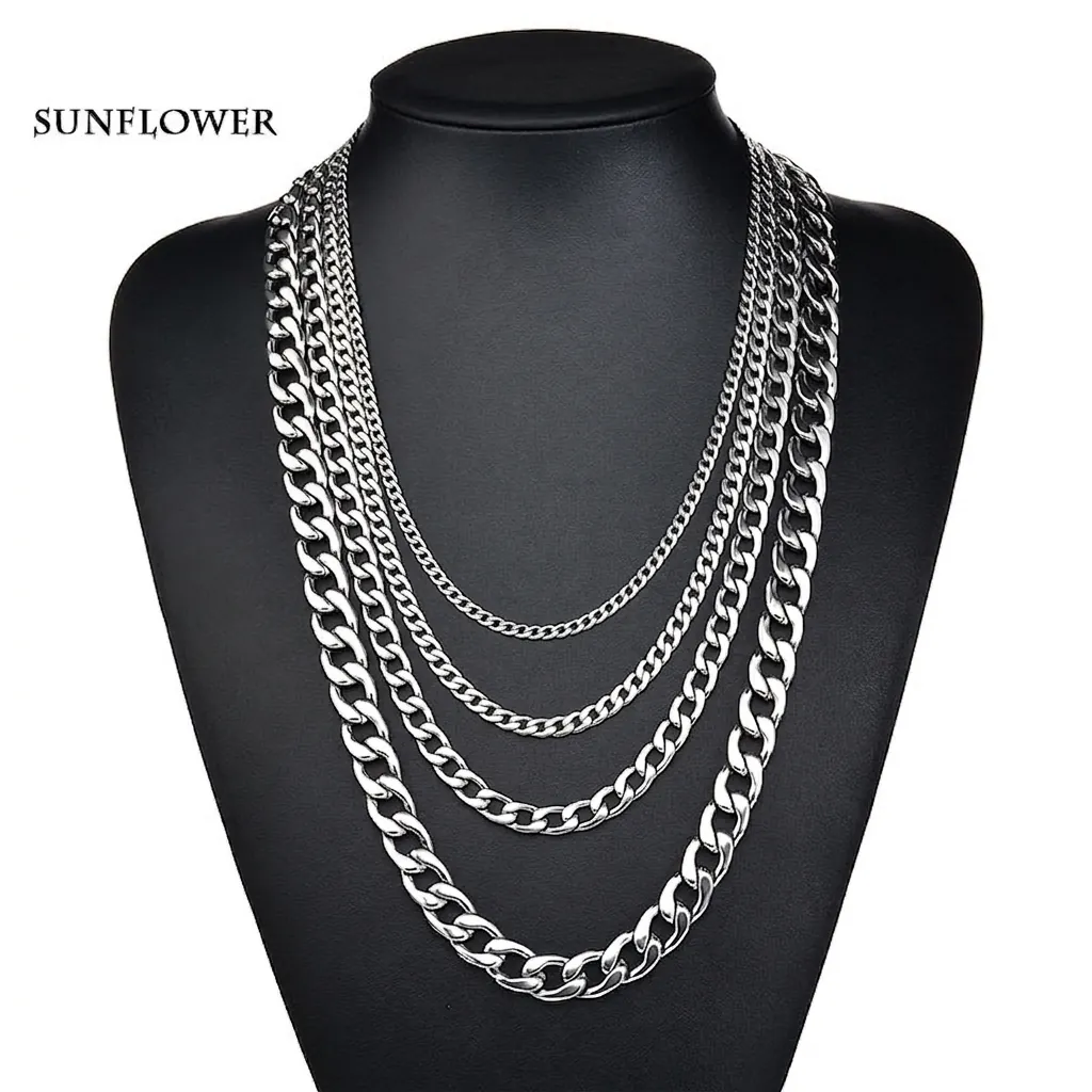 Collier Chaîne à Maillons Gourmette Hip Hop en Acier Inoxydable 304 Pour Hommes Femmes Collier Poli Couleur Argent Bijoux Streetwear