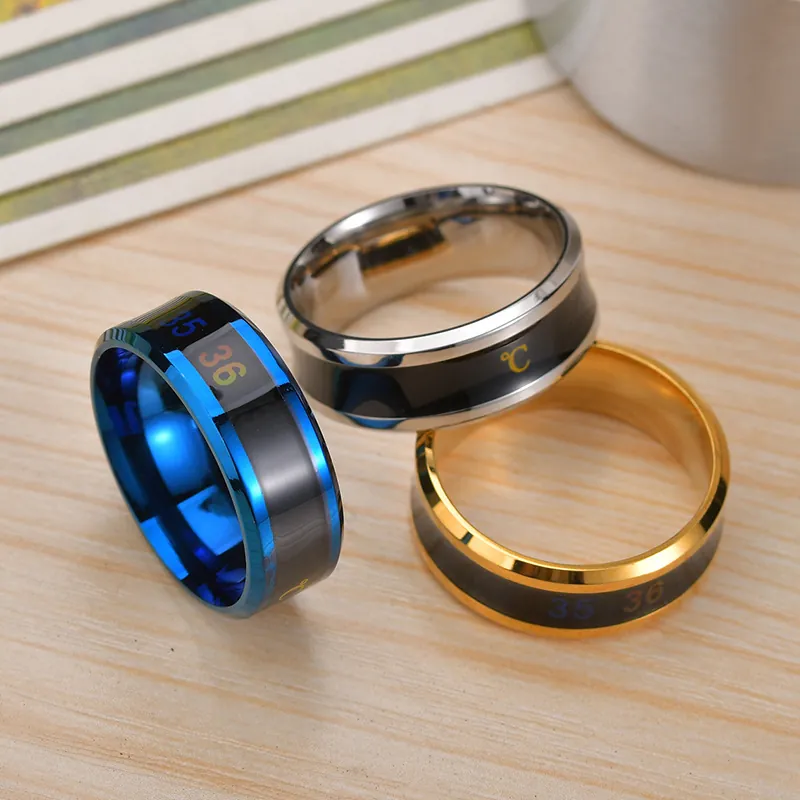 Smart Temperature Sensing Stainless Steel Ring For Men Women Couple Thermometer LCD Display Color Change Fashion Finger Ring Jewelry