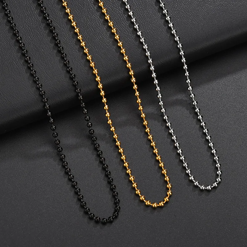 Edelstahl Kugelkette Halskette Für Herren Damen Hochglanzpoliert Stahl Gold Schwarz Farbe Perlenkette Halskette Für Anhänger Zubehör Schmuck