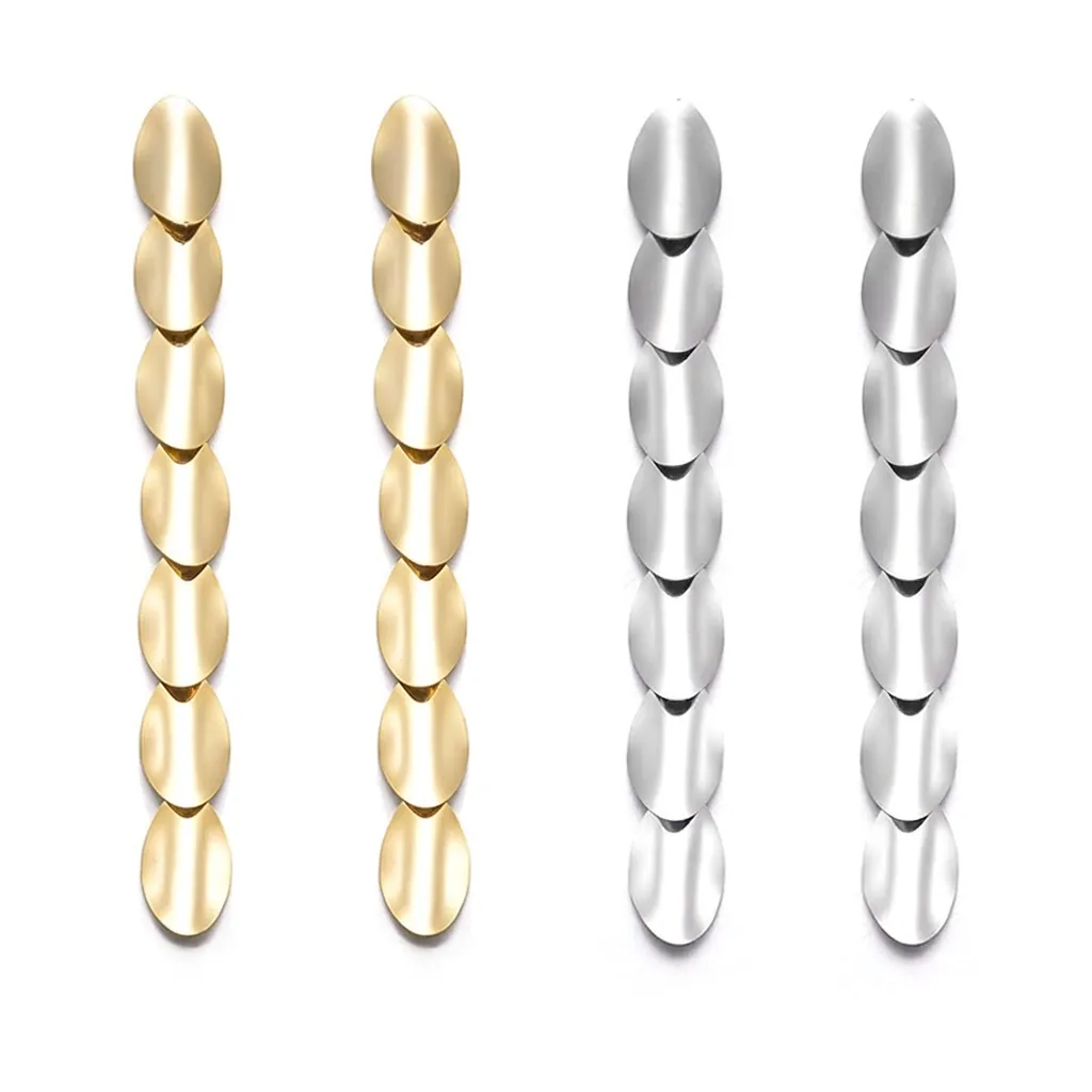 Minimalist Stainless Steel Oval Tassel Drop Earrings For Women Geometric Layered Metal Dangle Earrings Fashion Jewelry Accessories