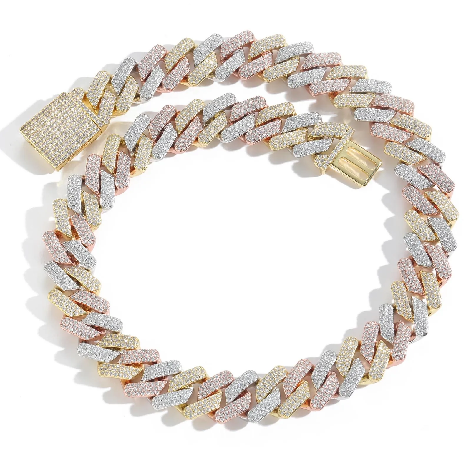 Hiphop Cuban Link Necklace Copper Zirconia Micro Pave Miami Chain Jewelry Tri-color Rose Gold Necklaces For Men Women