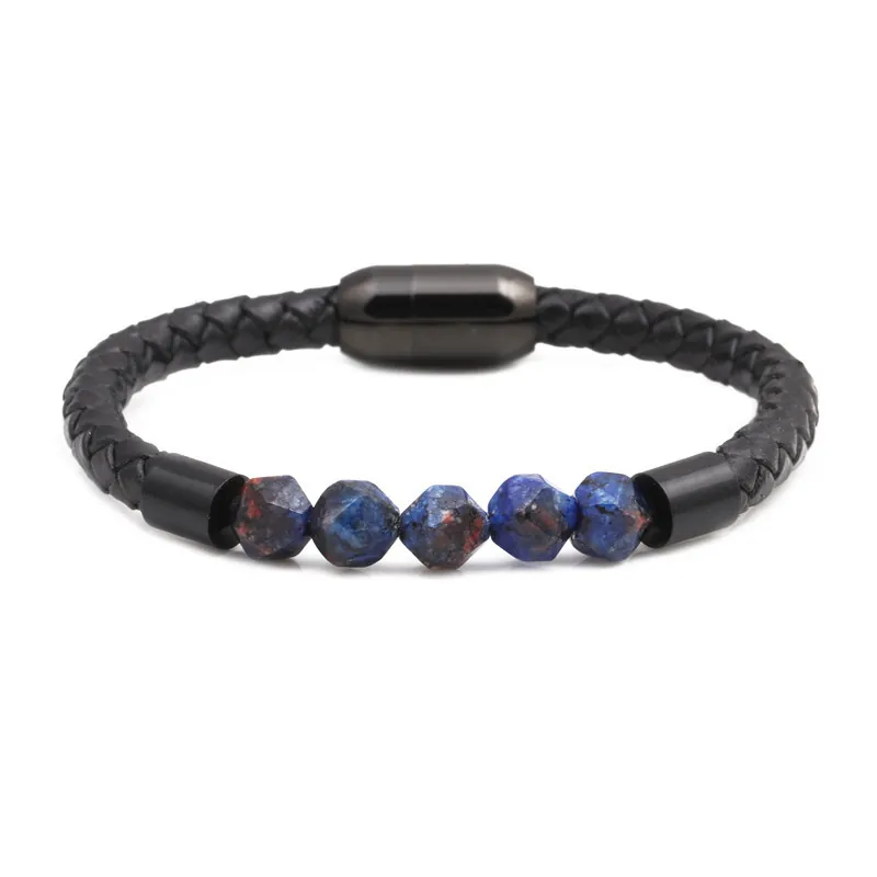 Braided Leather Bracelet For Men Women Genuine Leather Stainless Steel Magnetic Clasp Natural Stone Beads Jewelry Gift