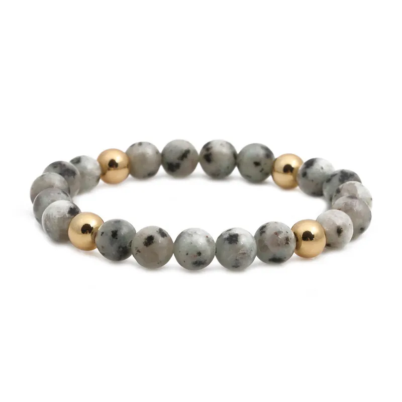 Bracelet Perlé en Pierre Naturelle Tachetée Pour Femmes Hommes Corde Élastique Perles Rondes Accents en Cuivre Bijoux Unisexe Cadeau