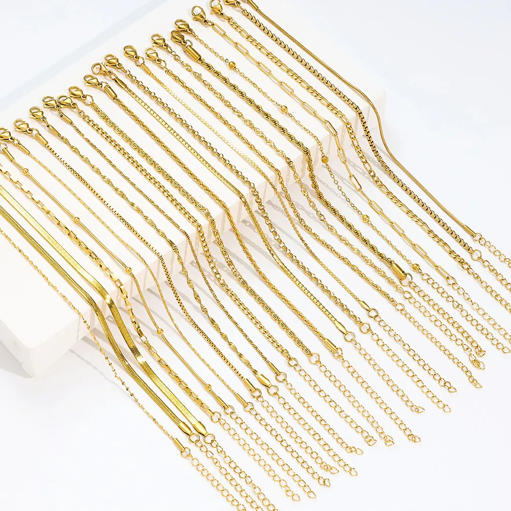 Bracelet Minimaliste En Acier Inoxydable Plaqué Or 18 carats Pour Femme Bracelet À Chaîne Réglable Serpent Trombone Figaro Corde Boîte Bijoux Cadeau