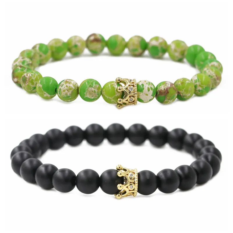 Ensemble de Bracelets en Perles Couronne Pierre Mate Naturelle Pierre d'Empire Bracelets Élastiques de Couple Bijoux de Mode Cadeau