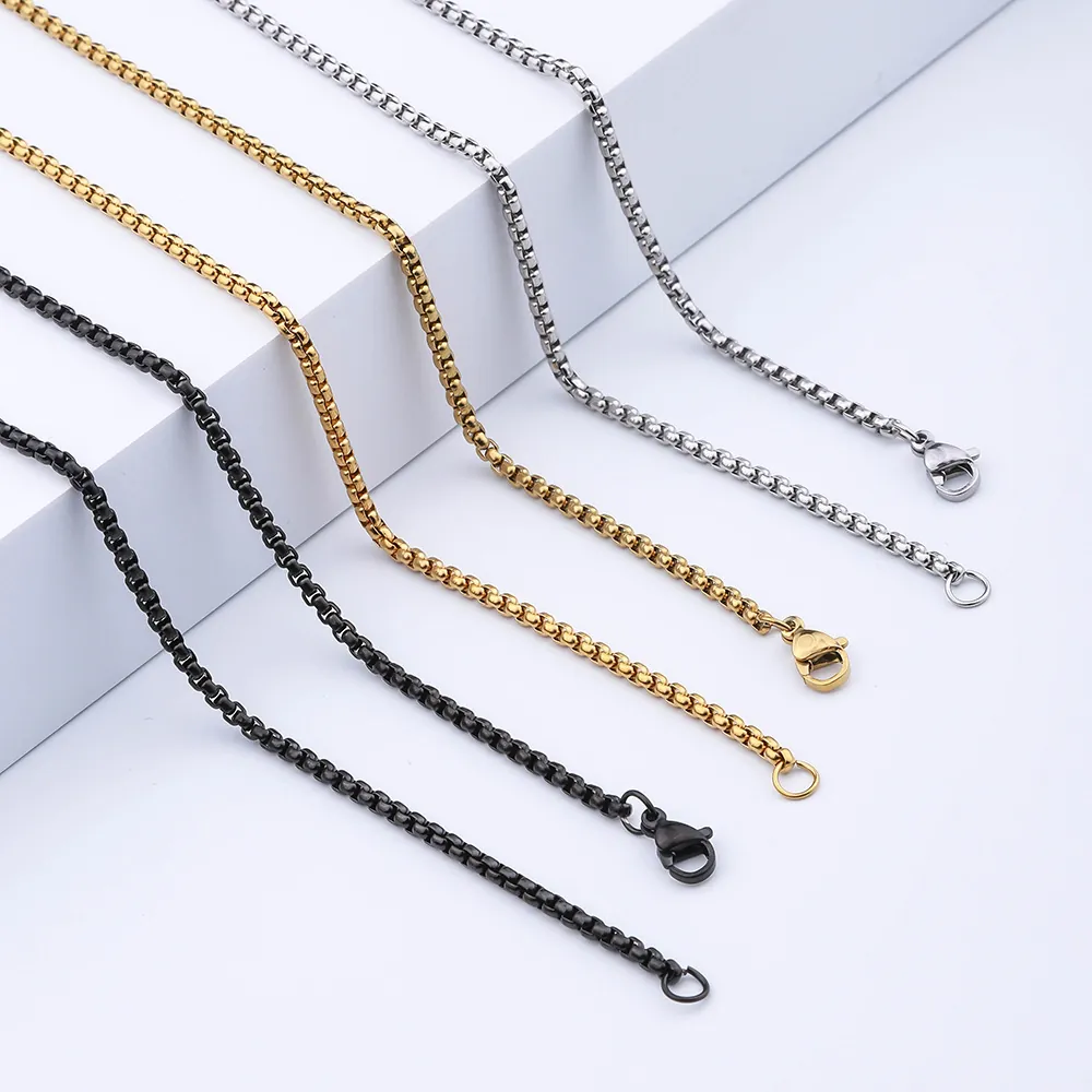 Stainless Steel Box Chain Necklace Vacuum Plated Jewelry Unisex Fashion Accessory DIY Versatile Necklace For Men Women Long Metal Chain