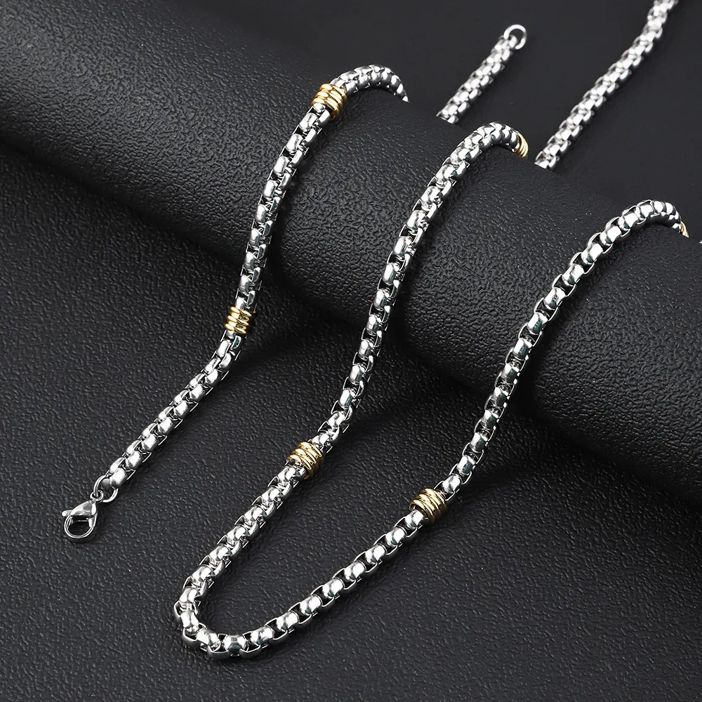 Minimalist Bicolor Stainless Steel Box Chain Necklace Bracelet Thick Polished Titanium Steel Jewelry For Men Women Daily