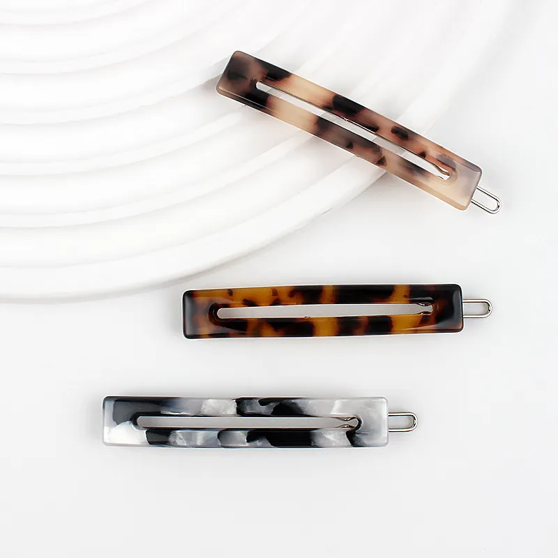 French Retro Acetate Hollow Rectangular Hair Clip Marble Tortoise Pattern Side Barrette Women Elegant Styling Accessory
