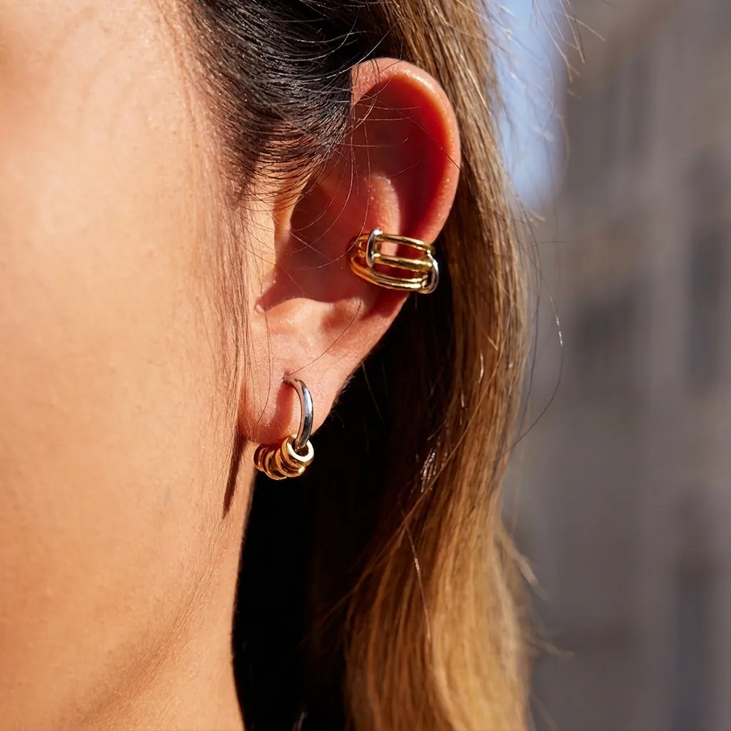 Minimalistische Edelstahl Ohrklemmen Für Damen Zweifarbig Gold Silber Mehrschichtig Welle Ohrclips Ohne Loch Mode Schmuck
