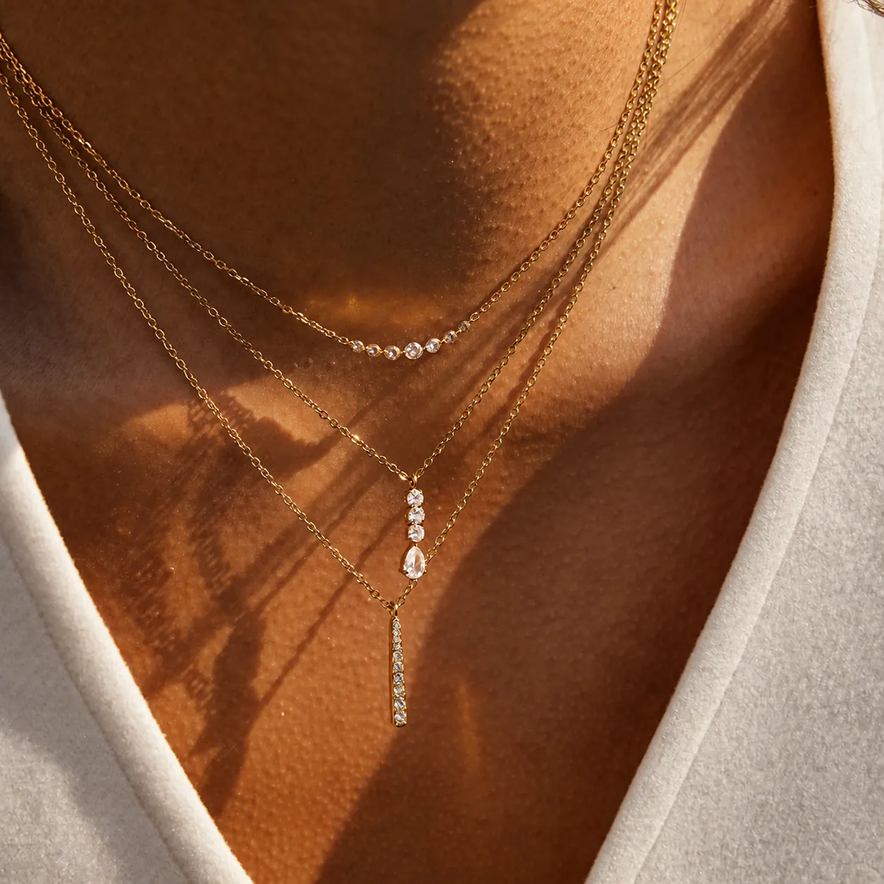 Parure de Bijoux en Acier Inoxydable avec Strass pour Femme Mode Occidentale Collier Pendentif Barre et Boucles d'Oreilles
