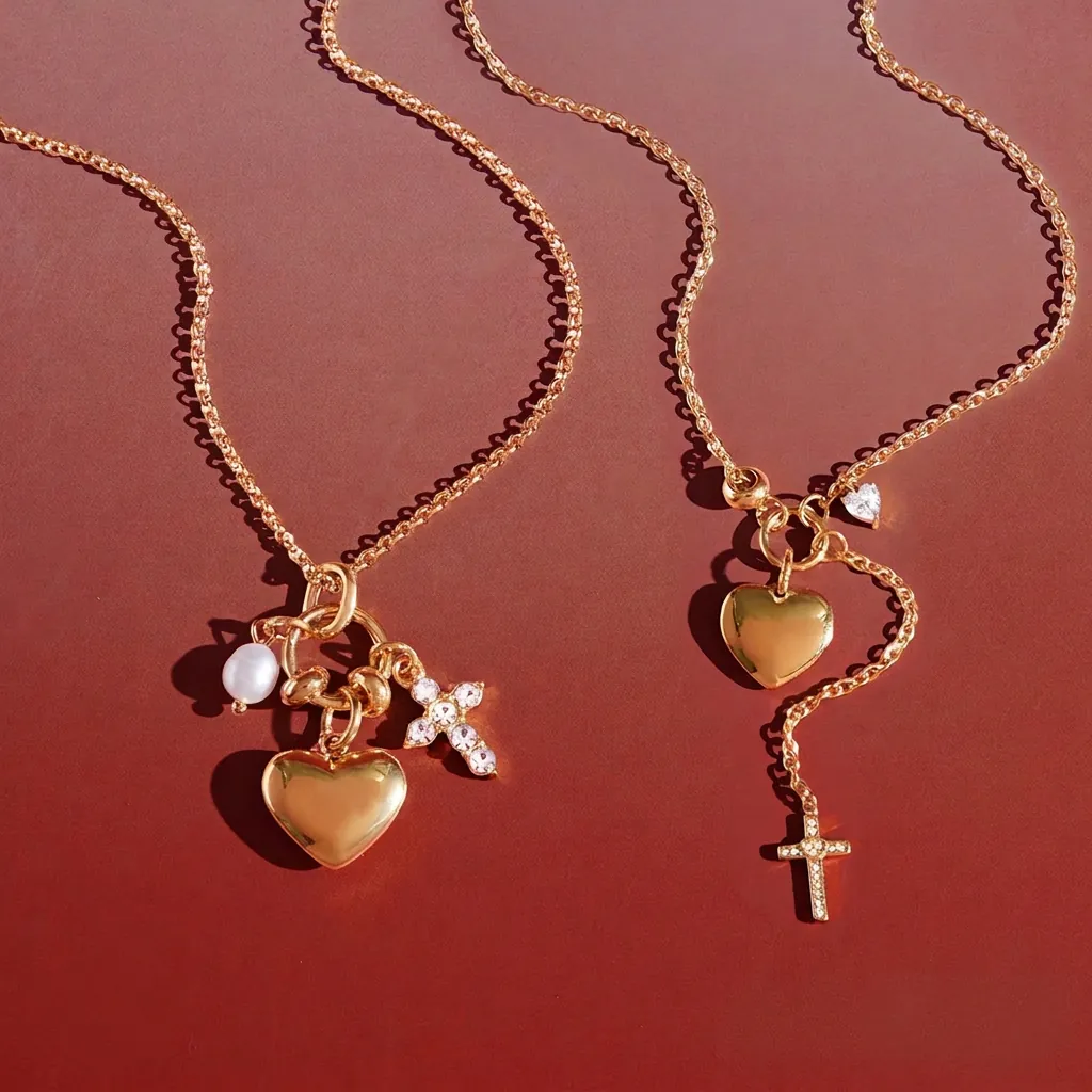 Edelstahl Herz Kreuz Anhänger Halskette Künstliche Perle Zirkonia Vergoldet Wasserdicht Modeschmuck Für Damen