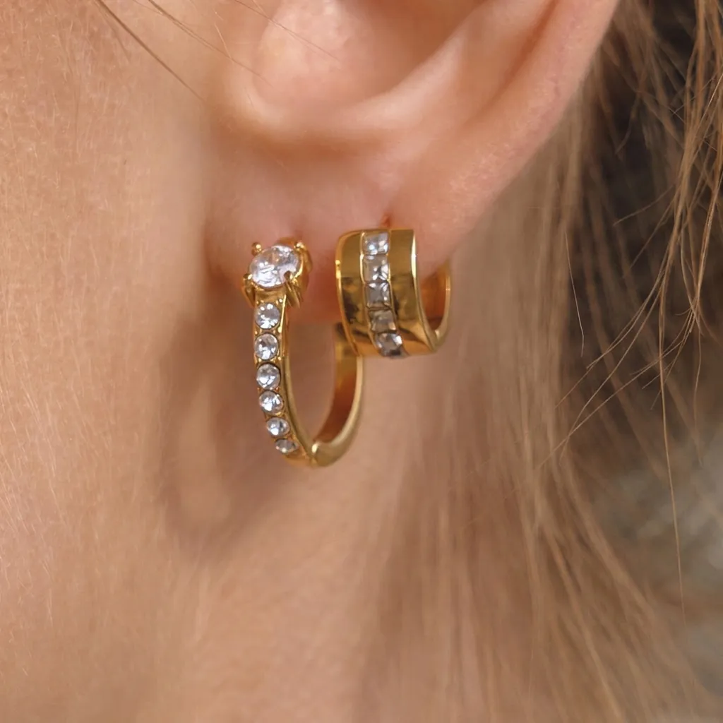 Stainless Steel Zirconia Hoop Earrings For Women Hypoallergenic Gold Plated Geometric Huggie Earrings Luxury Fashion Jewelry Gift