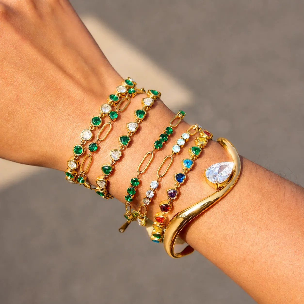 Edelstahl Strass Armbänder Für Damen Vergoldet Bunt Herz Rund Birnenschliff Geometrisch Mode Schmuck Armband