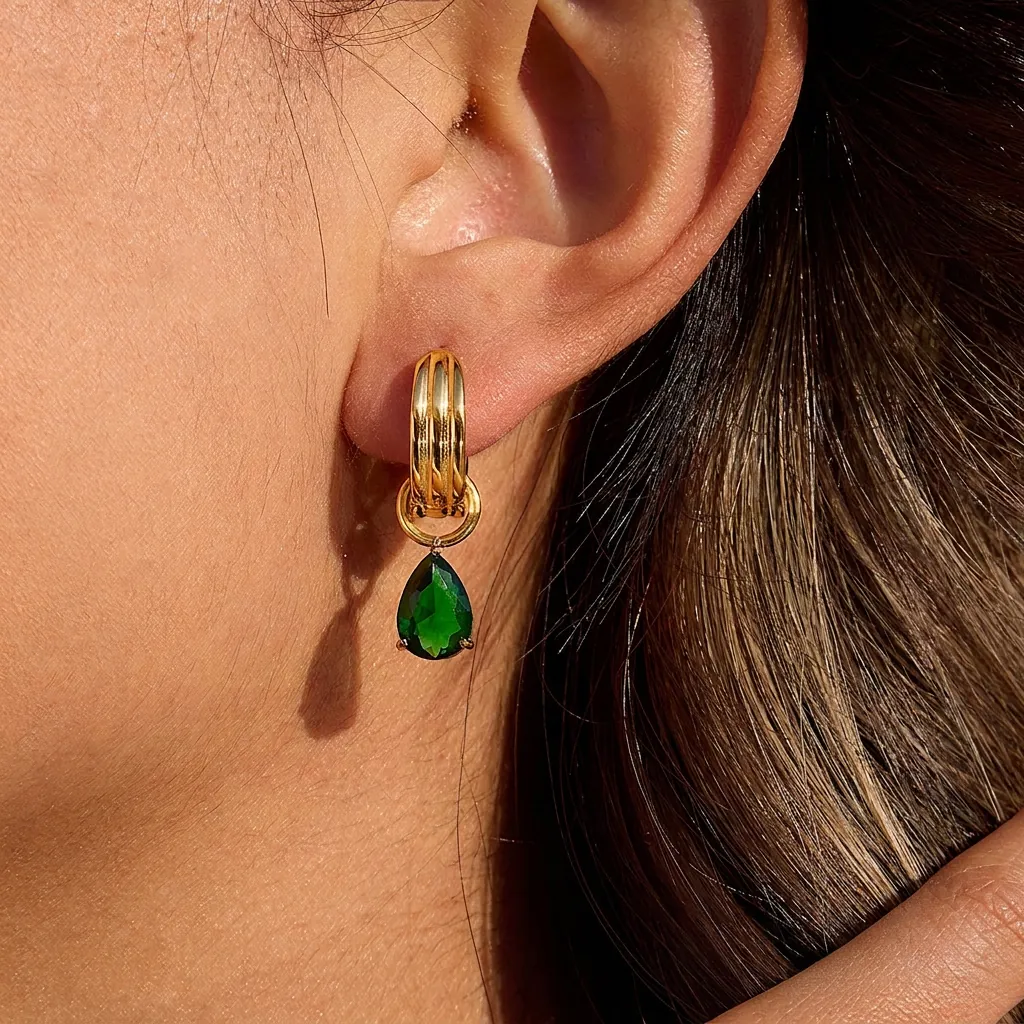 Lussuosi Orecchini a Cerchio in Acciaio Inossidabile con Zirconia Verde per Donna Orecchini Pendenti Geometrici Vintage