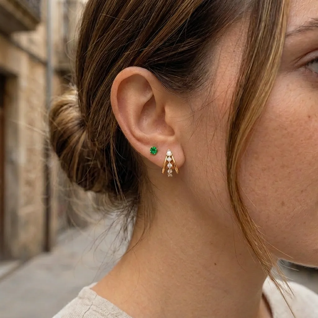 Stainless Steel C Shaped Rhinestone Earrings For Women Elegant Gold Plated Triple Layer Geometric Stud Earrings Fashion Jewelry
