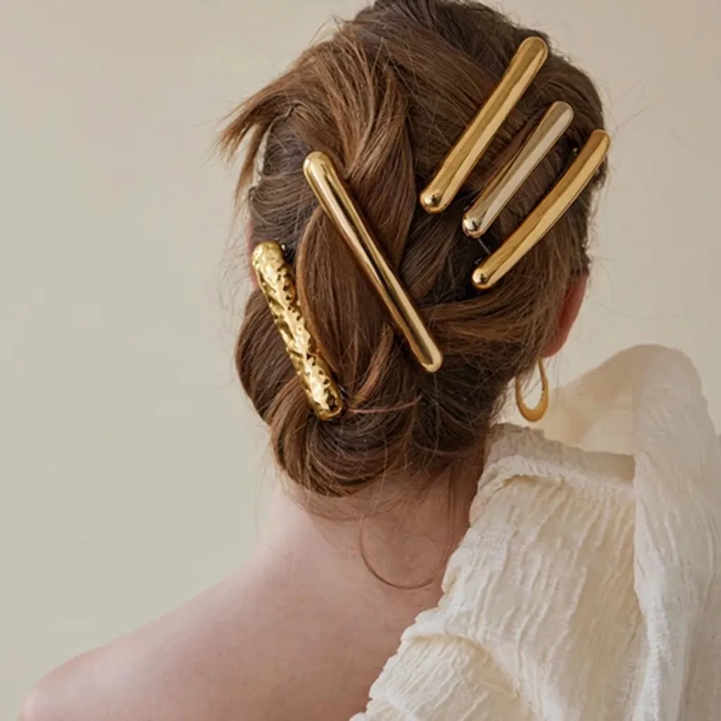 Moderner Edelstahl Haarclip Mit Hammerschlag-Optik Geometrische Lavatextur Wasserfest Damen Mode Schmuck Haarspange