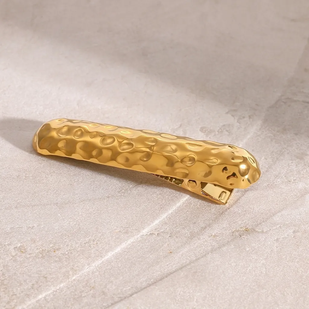 Minimalistische Edelstahl Gehämmert Haarklammer Für Damen Gold Galvanisierte Metall Ponyklammer Wasserdicht Hypoallergen Haarschmuck