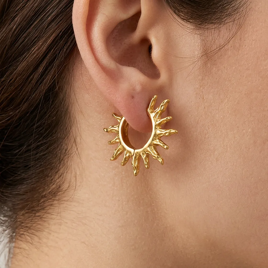 Boucles d'Oreilles Clous en Acier Inoxydable Texture Fondue Rayon de Soleil Luxe Bijoux d'Oreille Géométriques Or Femme