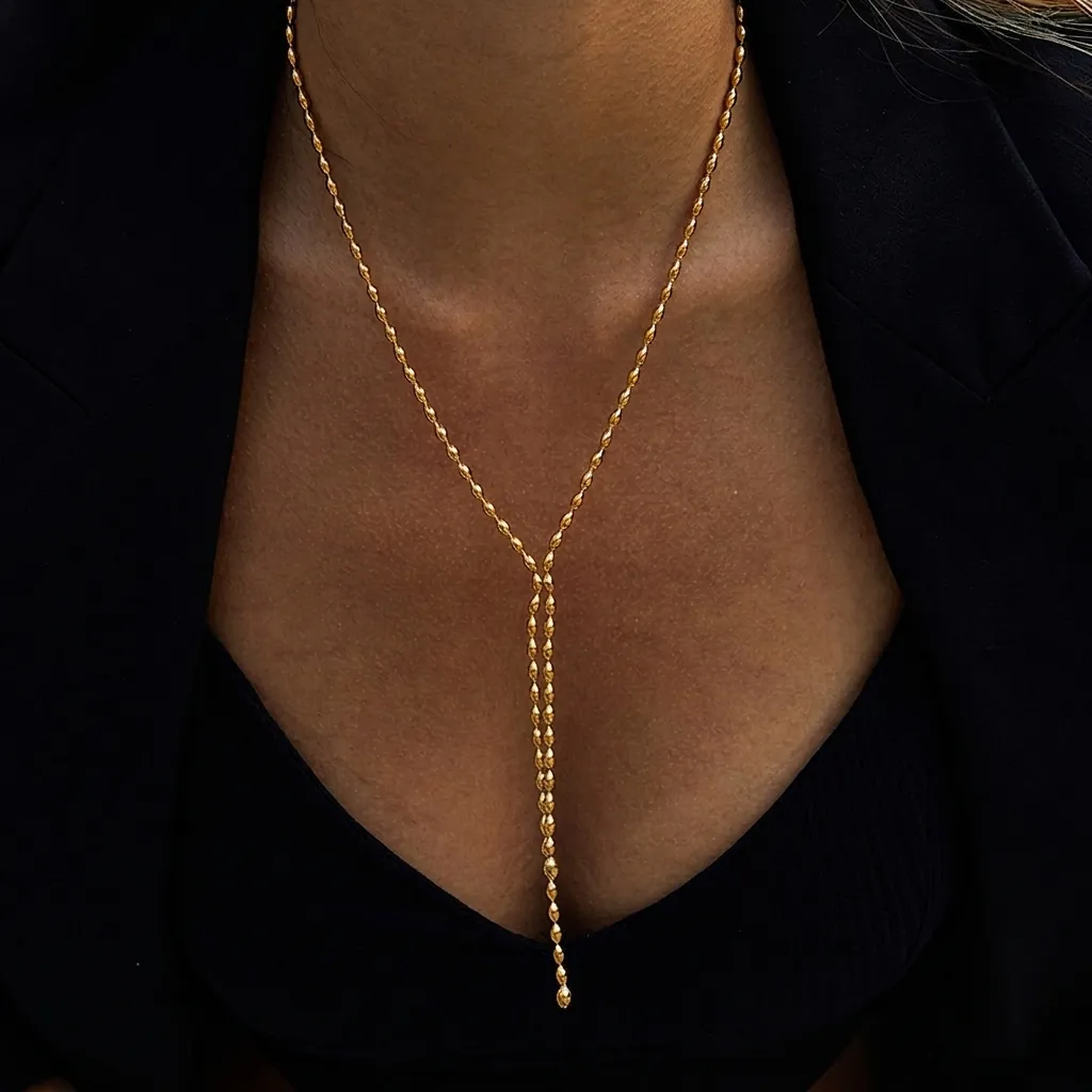 Minimalist Stainless Steel Bead Tassel Y-Necklace For Women Gold Plated Bead Lariat Chain Necklace Elegant Daily Jewelry