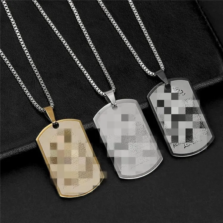 Vintage Titanium Steel Military Dog Tag Pendant Necklace Men Women Unisex Box Chain Polished Finish Jewelry