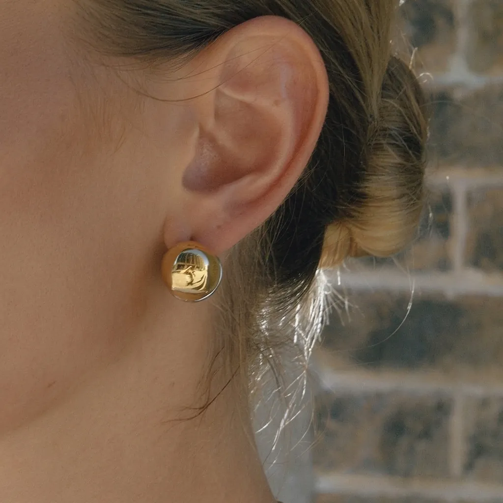 Orecchini a Bottone Cavi a Semisfera Bicolore in Acciaio Inossidabile per Donna Gioielli di Moda Geometrici Oro Argento