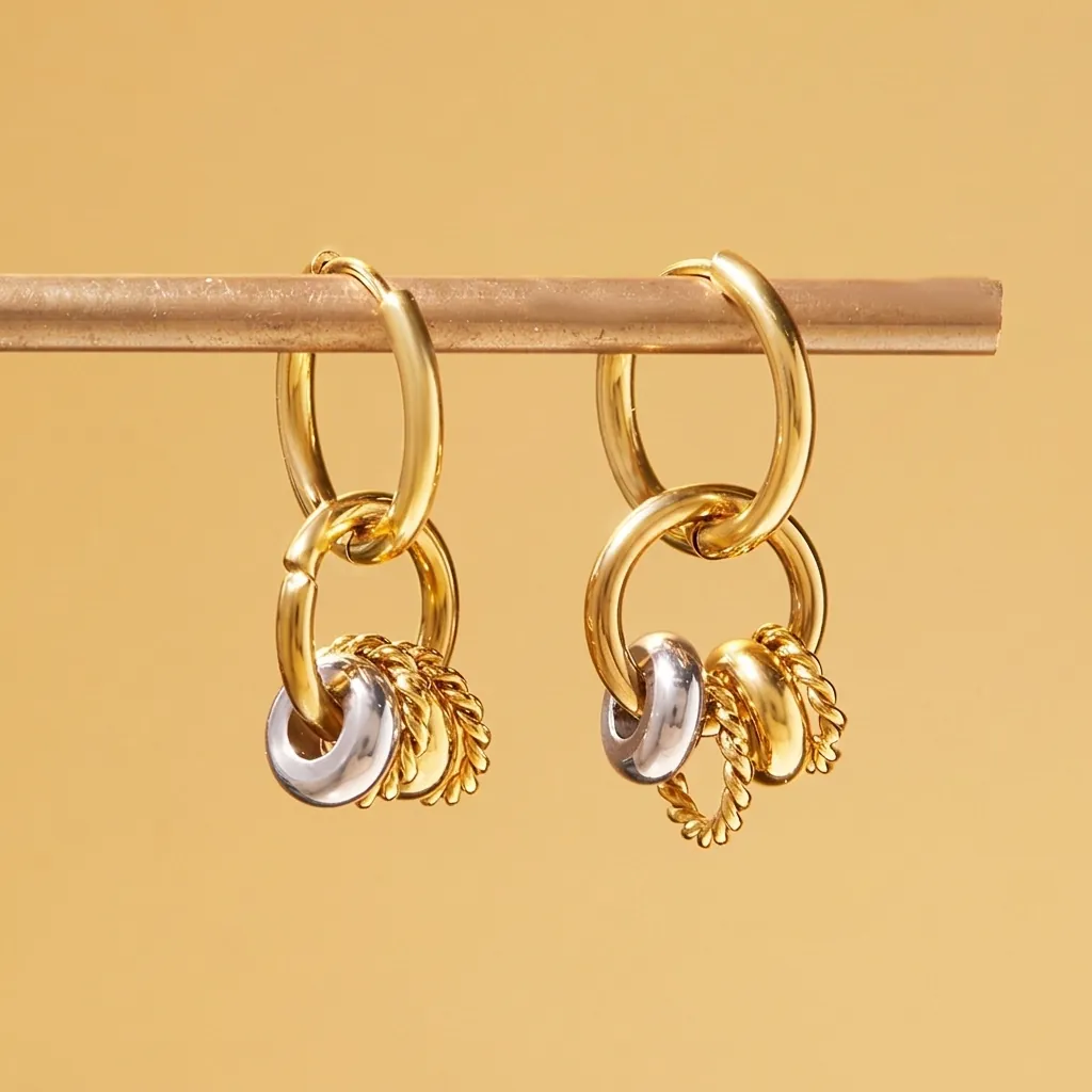 Retro Stainless Steel Hoop Earrings For Women Mixed Gold Silver Multi Layer Twisted Rope Round Fashion Light Luxury Jewelry
