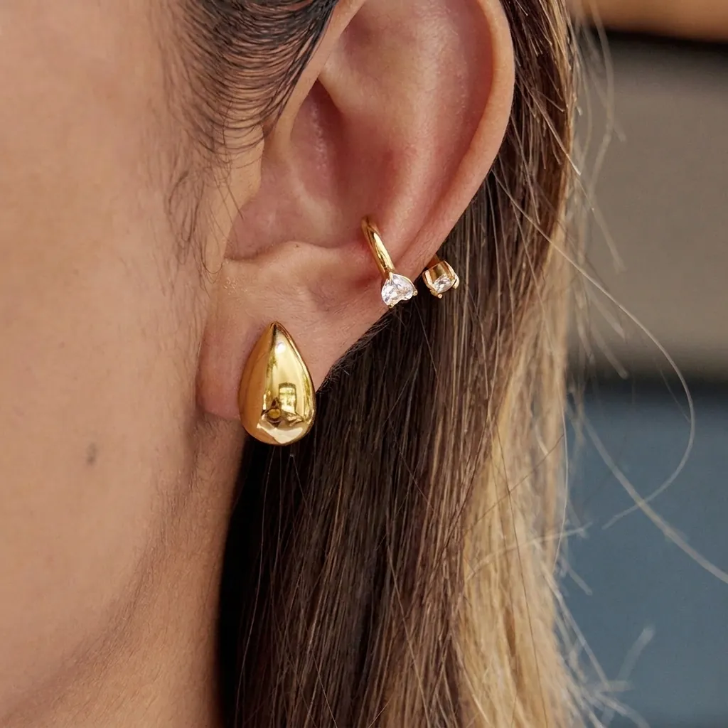 Boucles d'oreilles de Luxe en Acier Inoxydable Goutte d'eau Clous d'oreilles Zircone Cœur Ear Cuffs pour Femme Bijoux